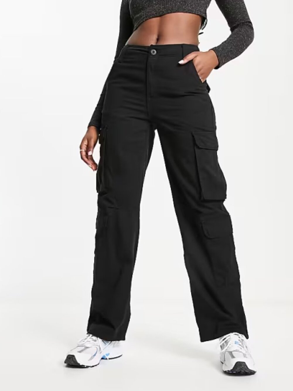 Viral Bershka Cinch Waist Adjustable Cargo Pants Black